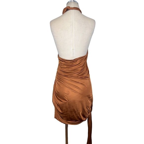 GAUGE81 Riga Halter Slinky Dress in Chestnut Brown Large New Womens Cocktail - Picture 7 of 16